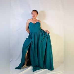 Azazie Teal Maxi Dress with Spaghetti Straps